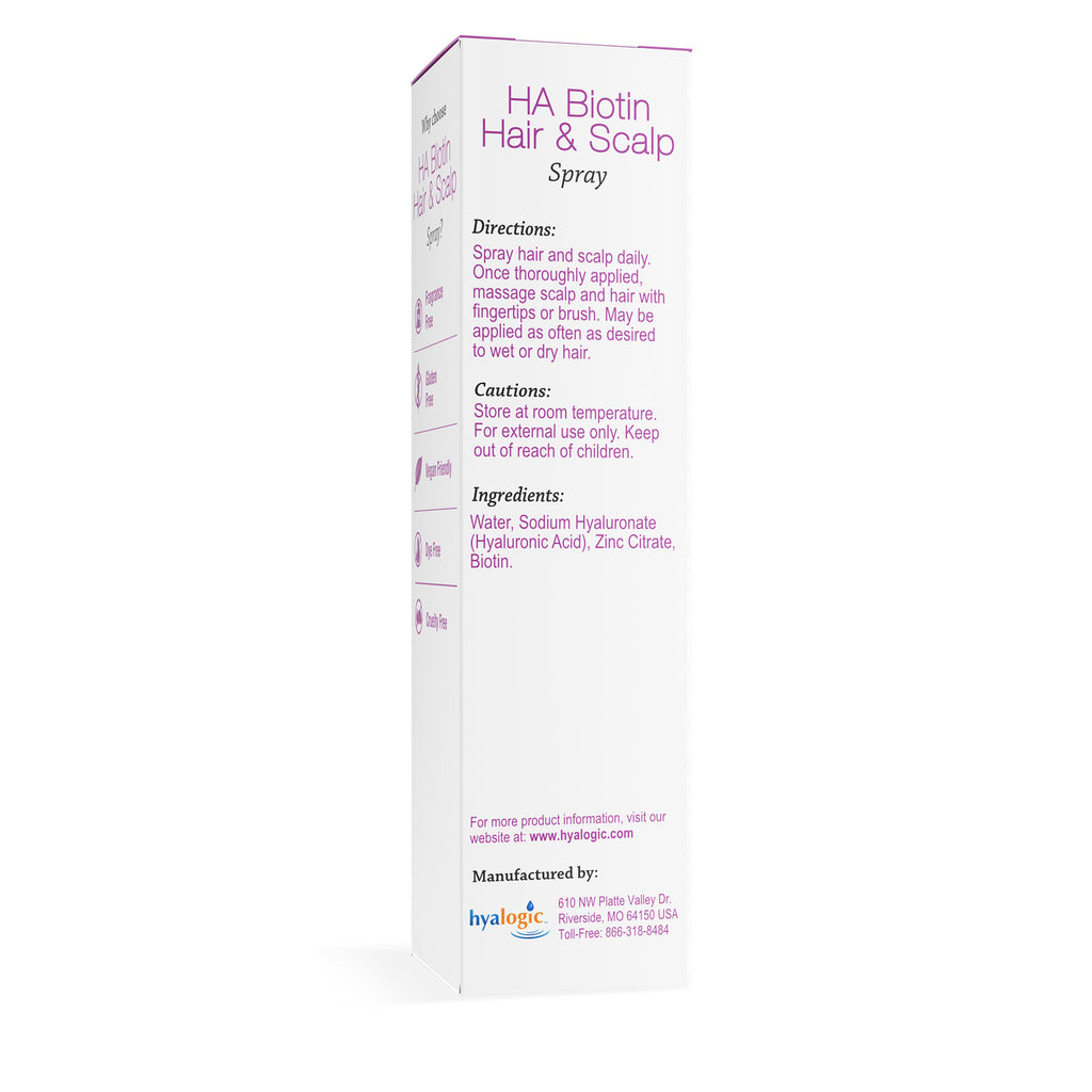 HYL009 | Back of HA Biotin Hair & Scalp Spray box showing directions, cautions, and ingredients - Thumbnail