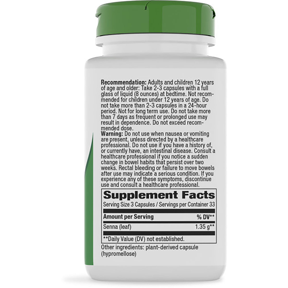 NW167 | Back of brown supplement bottle showing Supplement Facts panel, serving size and warning text
