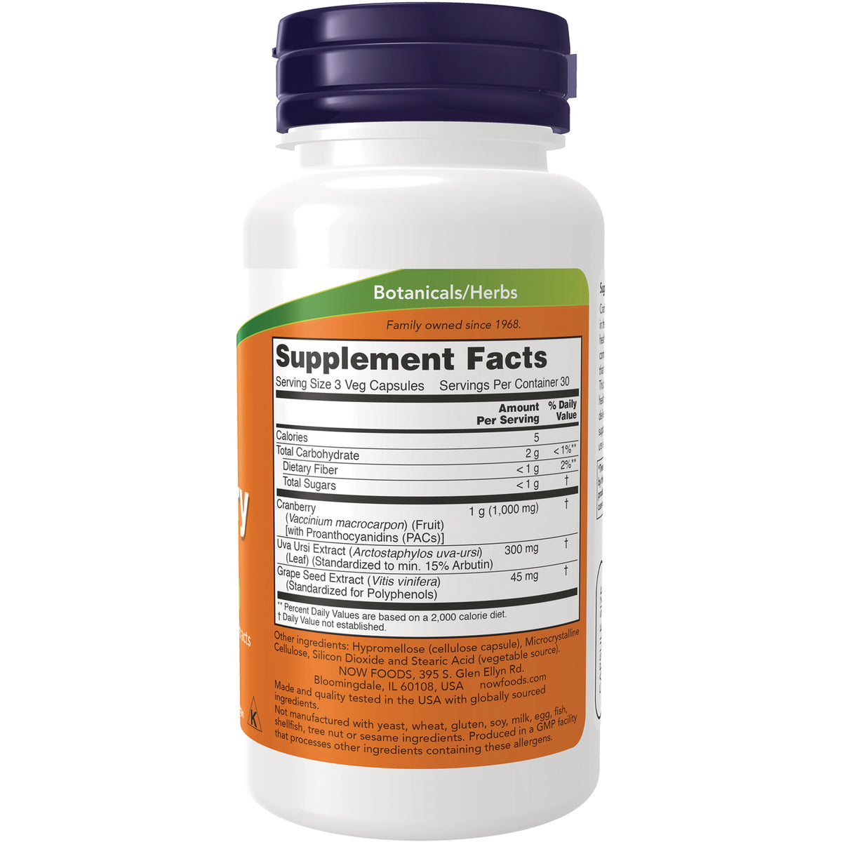 NWF469 | Back label showing Supplement Facts panel and ingredients on white botanical herb bottle