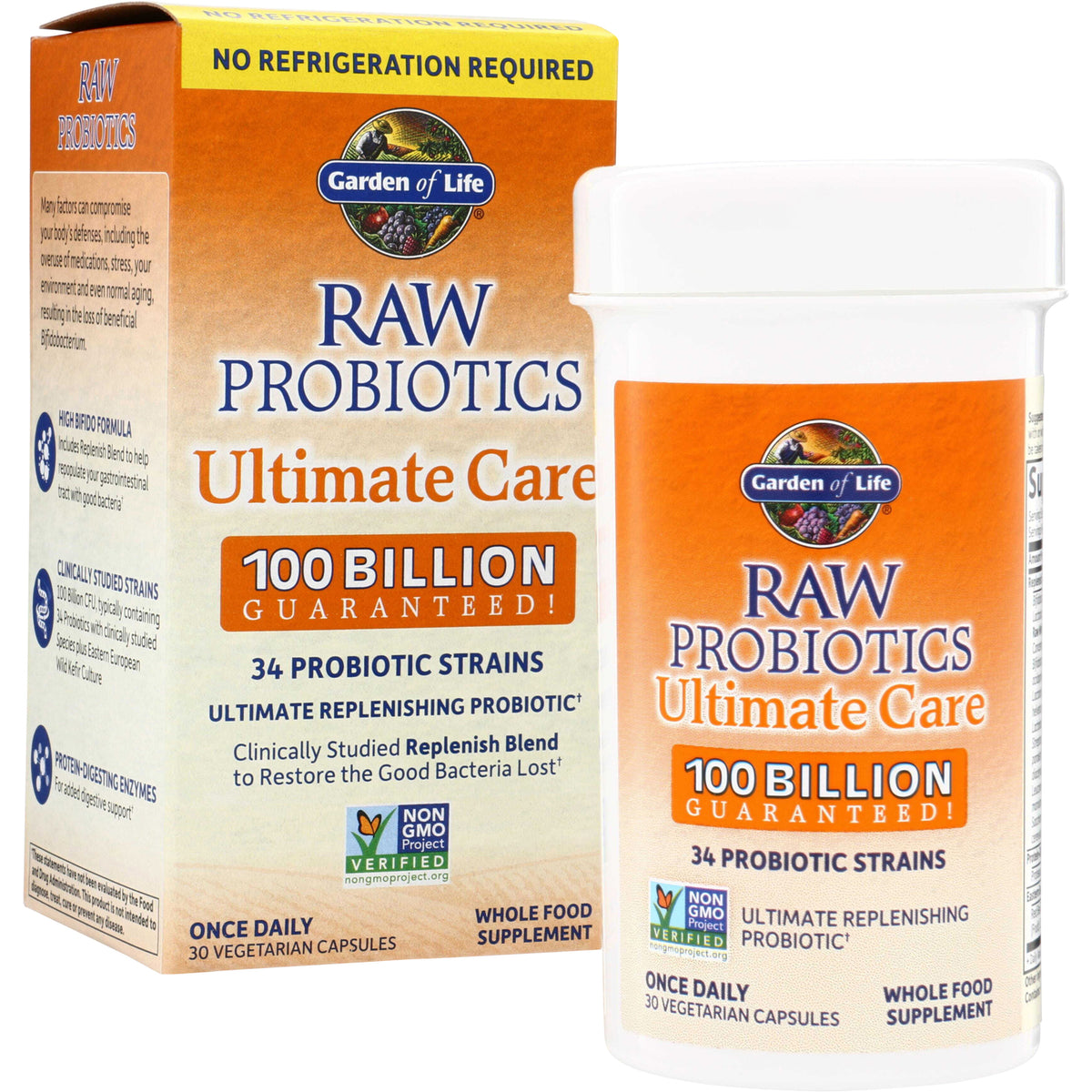 GLF364 | Garden of Life Raw Probiotics Ultimate Care, 100 Billion Guaranteed, 30 vegetarian capsules