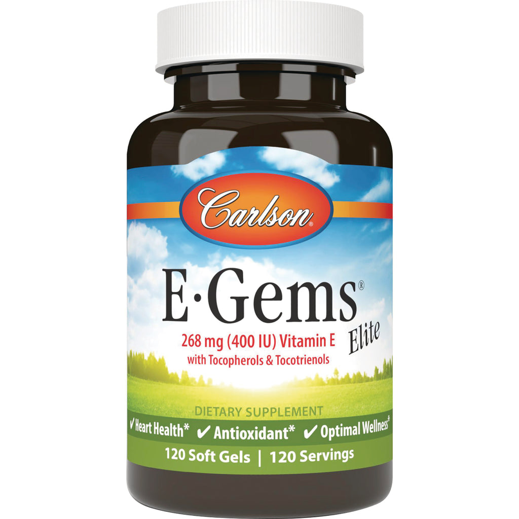 CSN002 | Carlson E-Gems 268 mg (400 IU) Vitamin E softgels bottle showing front label, 120 soft gels - Thumbnail