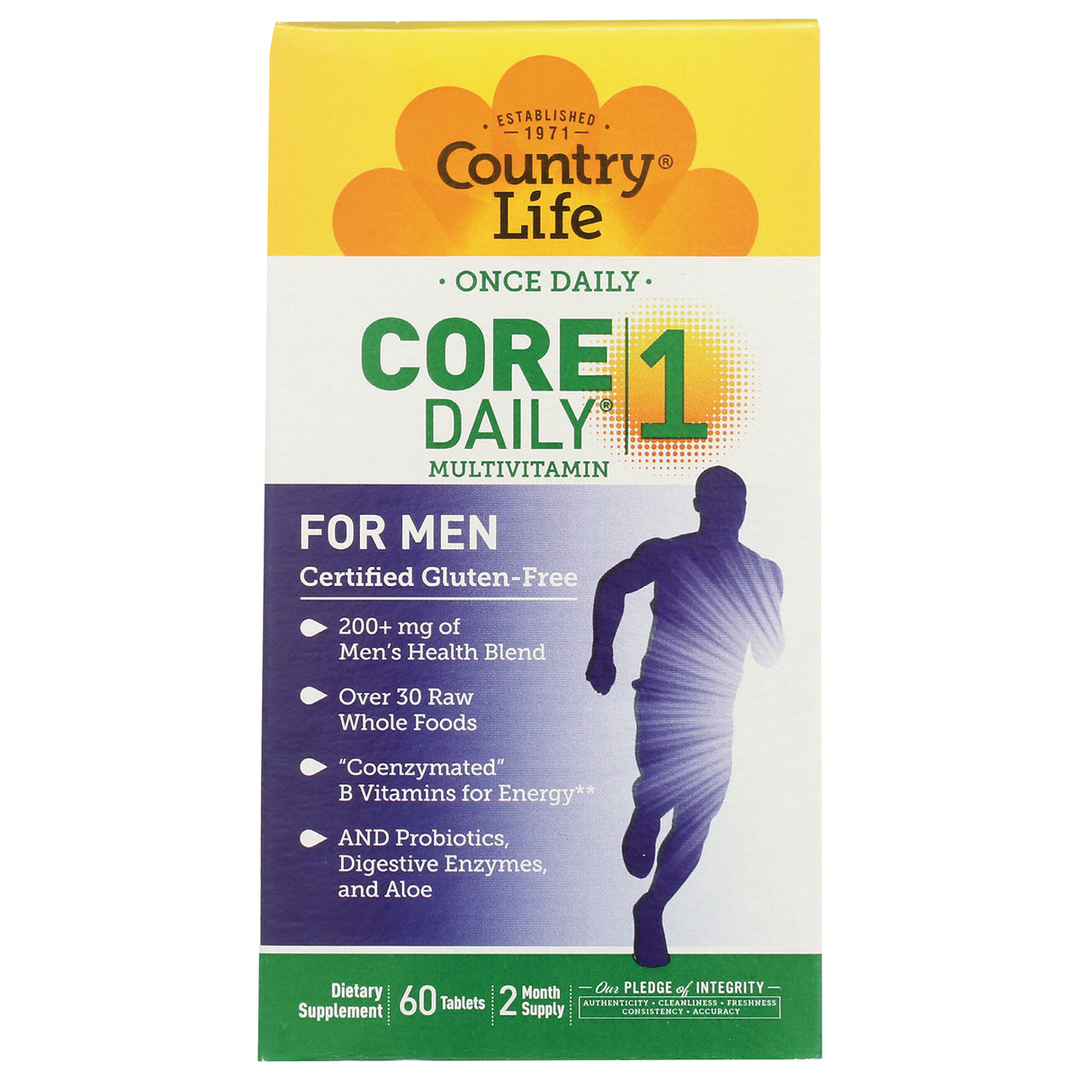 CRL527 | Country Life Core Daily 1 multivitamin for men box, Certified Gluten-Free, 60 tablets