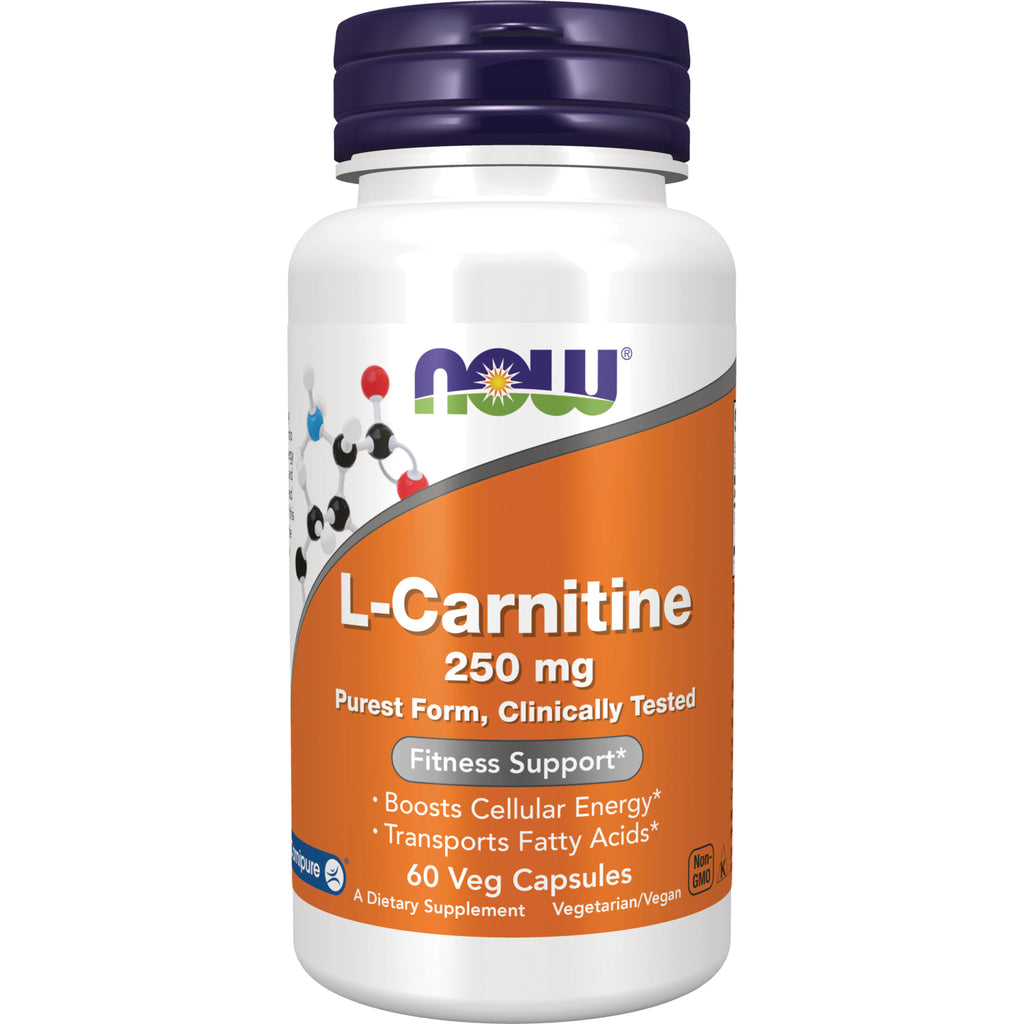 NWF684 | NOW L-Carnitine 250 mg bottle with orange label, 60 veg capsules - Thumbnail