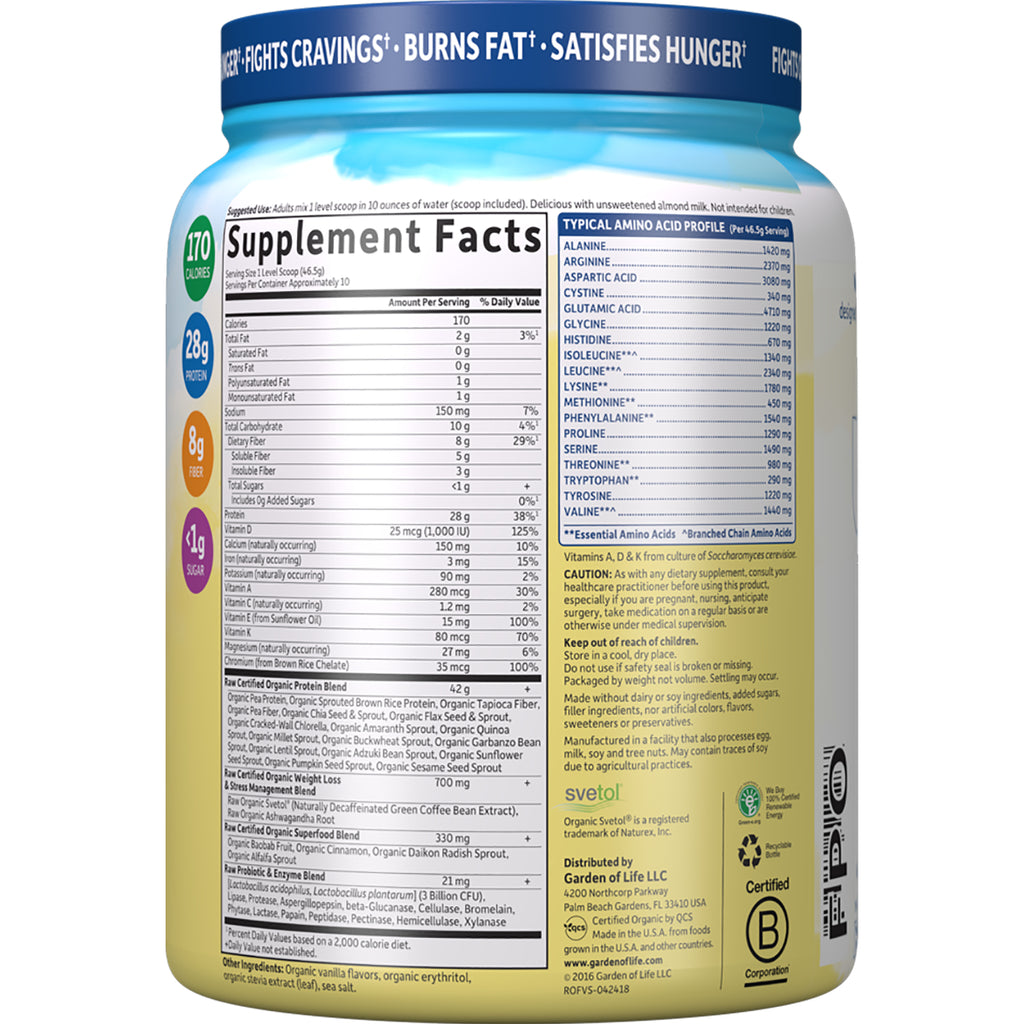 GLF196 | back label of supplement jar showing Supplement Facts panel, typical amino acid profile, nutrition facts and caution text - Thumbnail