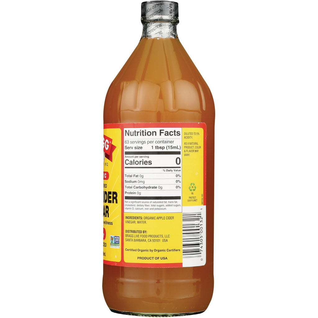 BR006 | Back of apple cider vinegar bottle showing Nutrition Facts panel, ingredients and barcode - Thumbnail