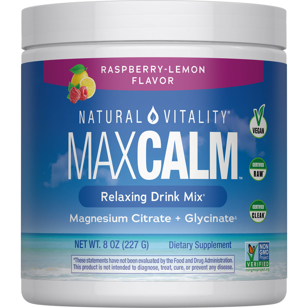 NVT051 | Front label of Natural Vitality CALM magnesium supplement tub, raspberry-lemon flavor - Thumbnail
