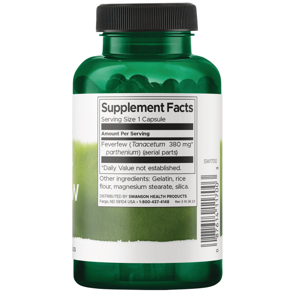 SW1700 | Back label with Supplement Facts panel and serving information