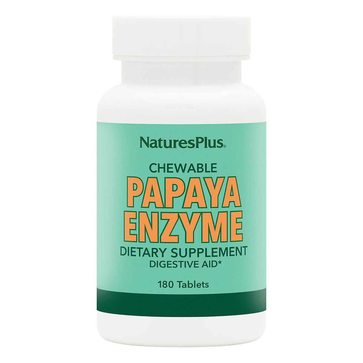 NTP142 | NaturesPlus chewable Papaya Enzyme supplement bottle, 180 tablets, green label