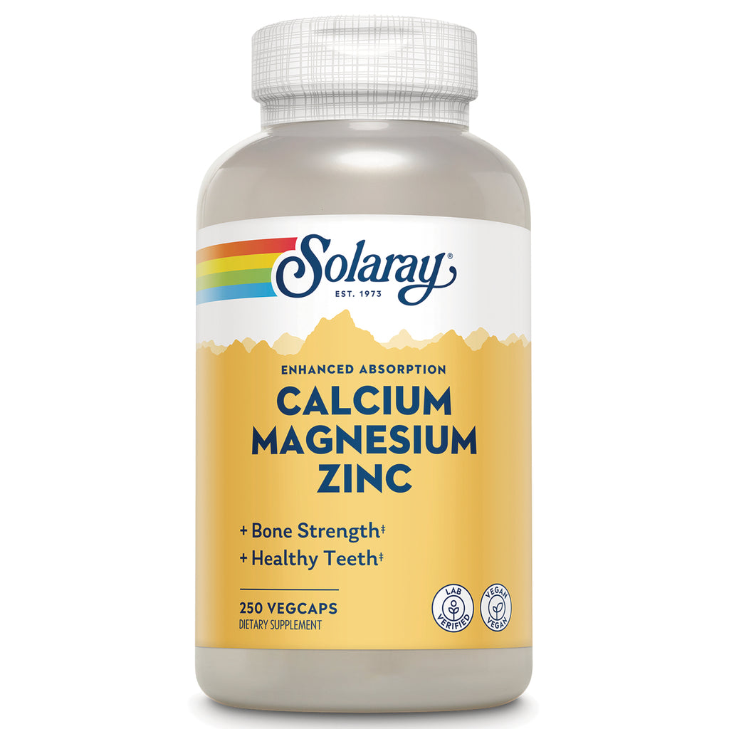 SLR289 | Solaray Calcium Magnesium Zinc, 250 VegCaps, enhanced absorption; bone strength and healthy teeth - Thumbnail