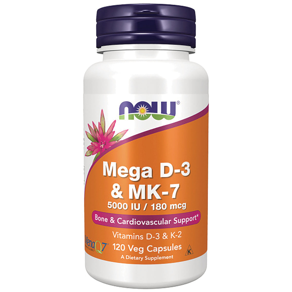 NWF1362 | NOW Mega D-3 & MK-7 5000 IU 120 veg capsules bottle front