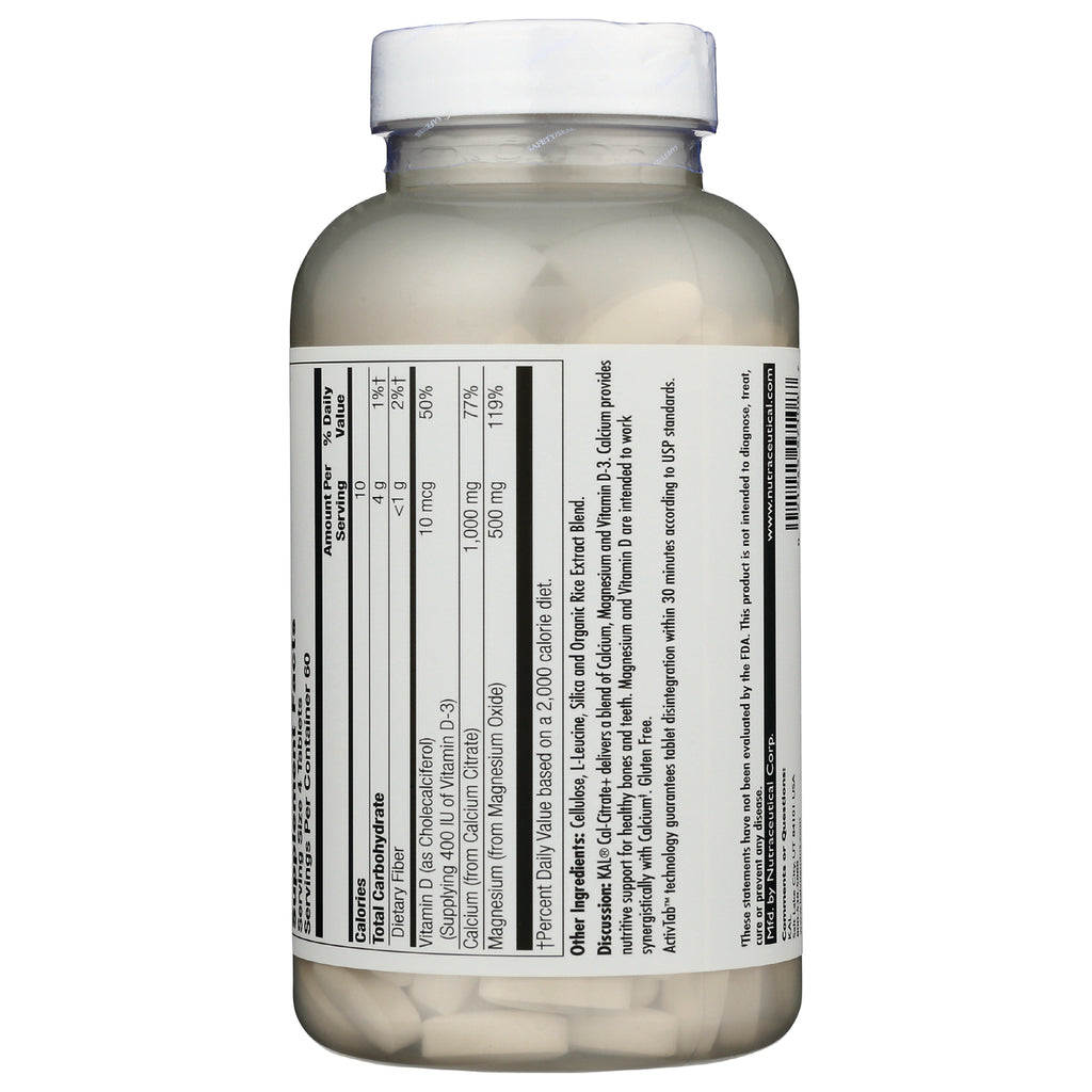 KL452 | back of white supplement bottle showing nutrition facts and ingredient panel - Thumbnail