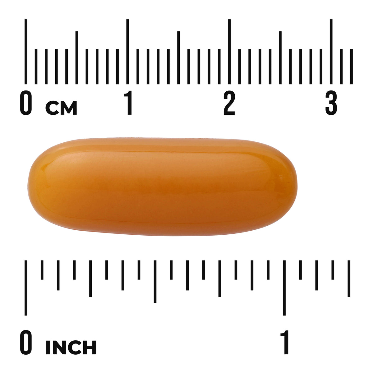 SWG26 | Orange softgel with size scale in cm and inches