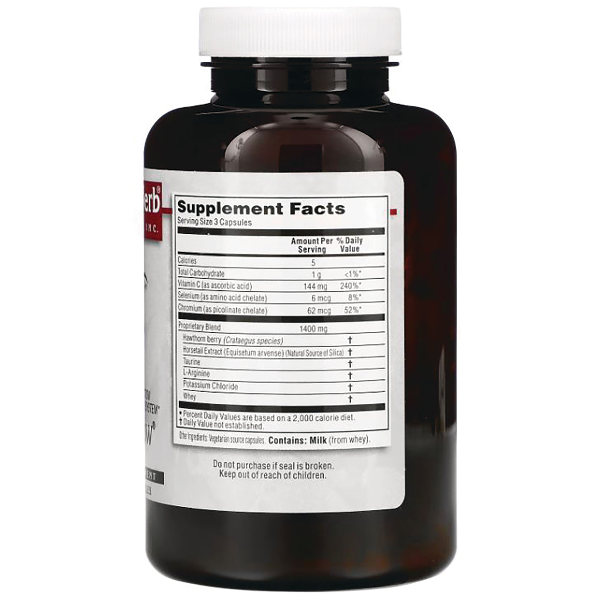KRG003 | Back label showing Supplement Facts and ingredients panel on brown supplement bottle