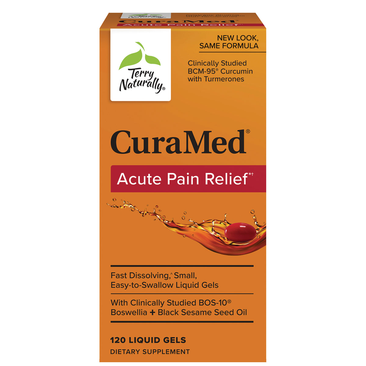 EUR071 | CuraMed Acute Pain Relief box with Terry Naturally logo, 120 liquid gels