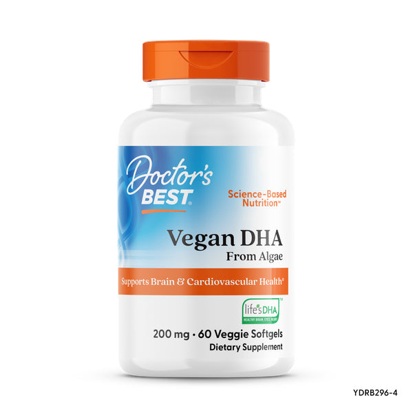DB192 | Doctor's Best Vegan DHA from Algae white bottle label, 200 mg, 60 veggie softgels - Thumbnail
