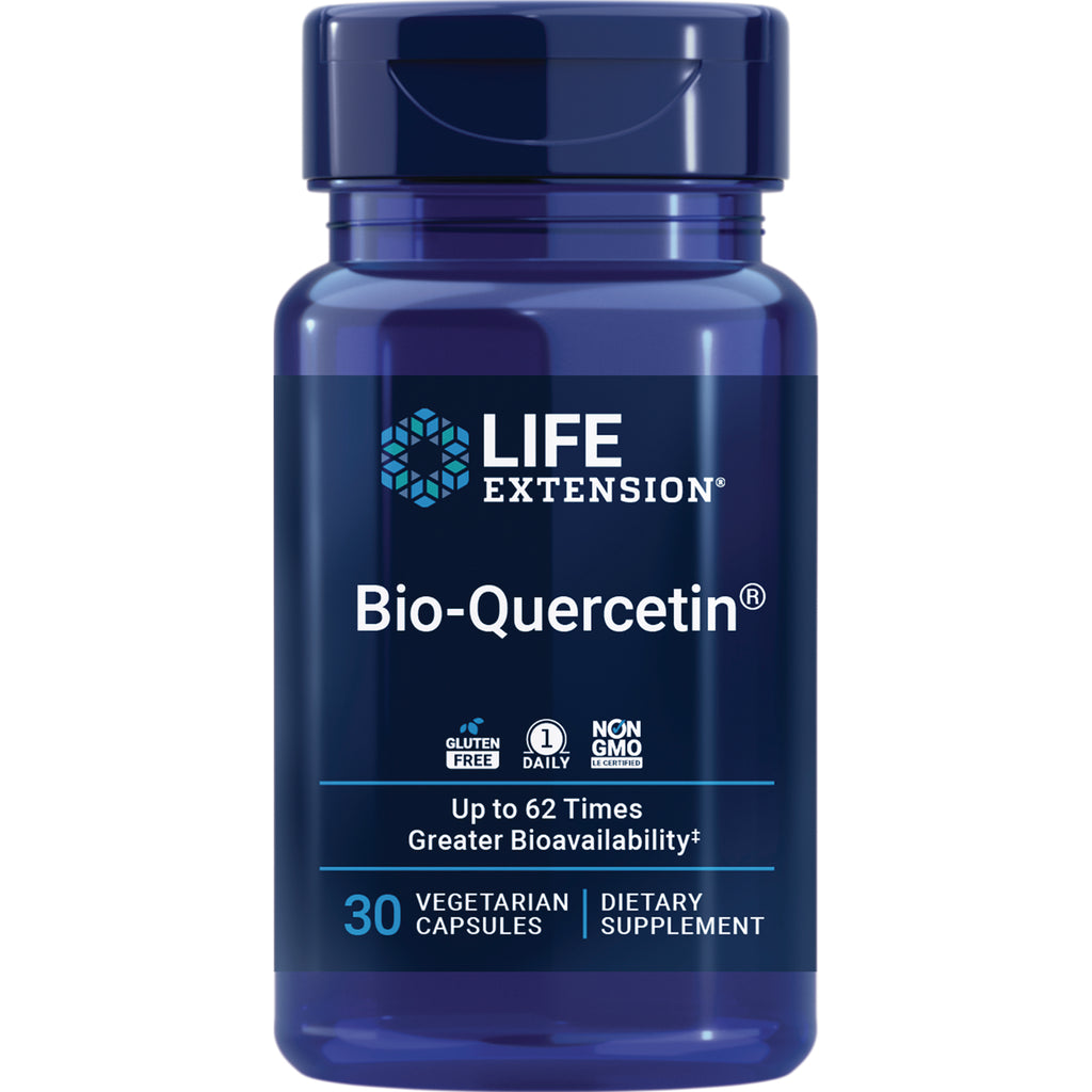 LE494 | Life Extension Bio-Quercetin supplement bottle front label, 30 vegetarian capsules, Up to 62 Times Greater Bioavailability - Thumbnail