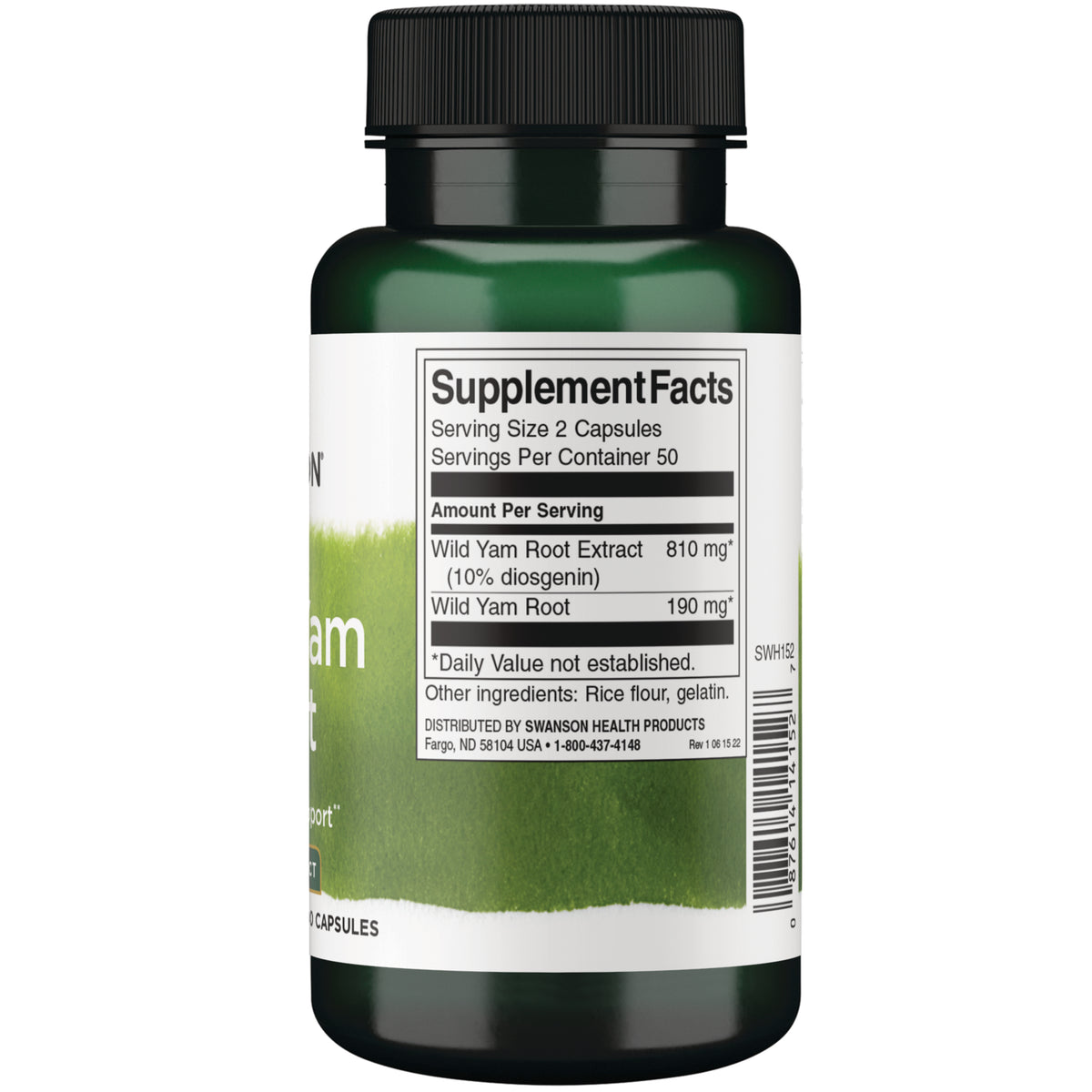 SWH152 | Back label with supplement facts and serving information