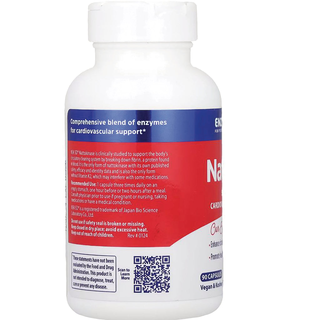 EMD018 | Back of white supplement bottle showing red label with usage instructions, QR code, and cardiovascular support claim - Thumbnail
