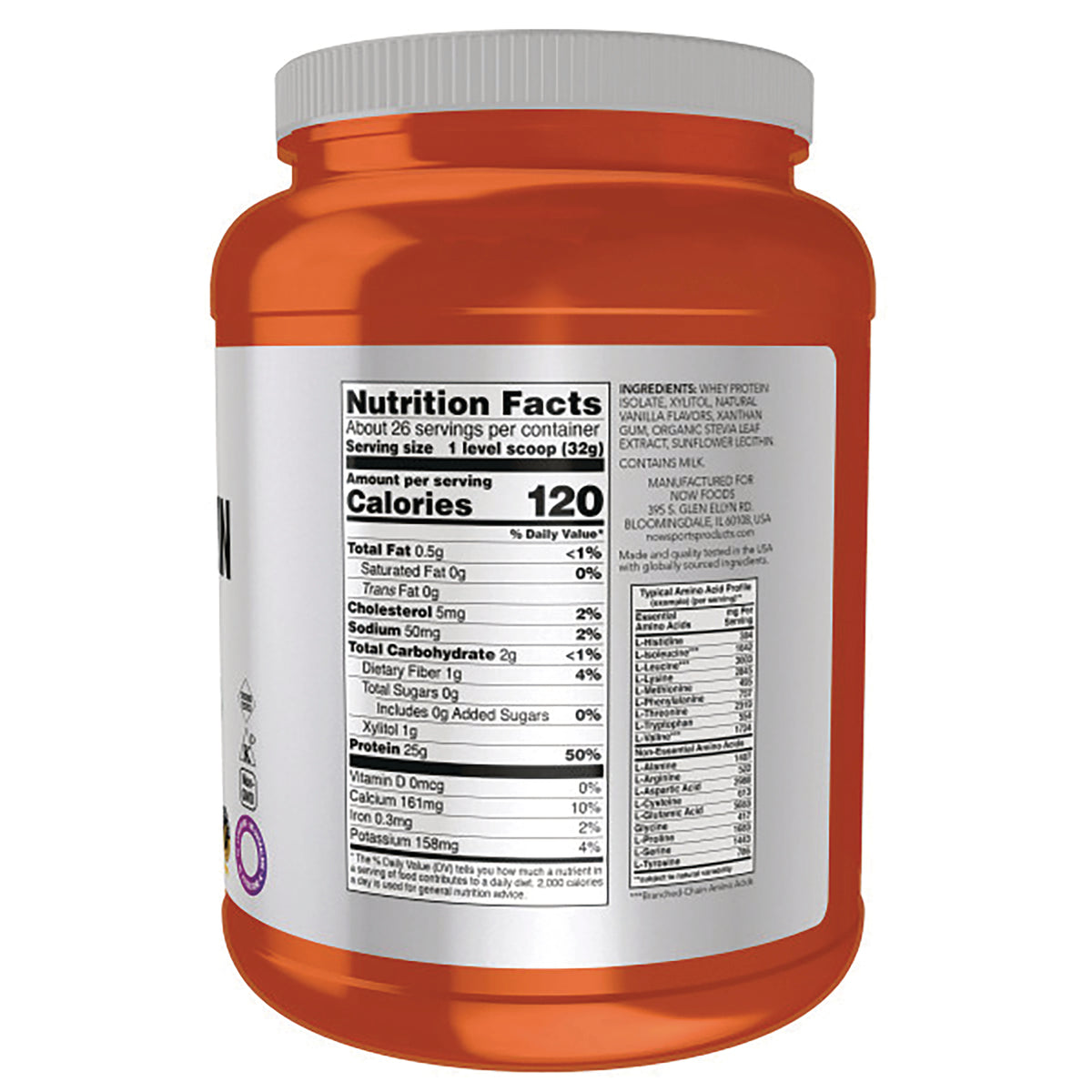 NWF1018 | Back of orange supplement jar showing Nutrition Facts label and ingredients