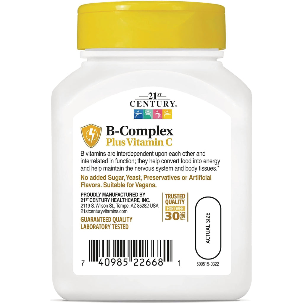 CNT162 | white bottle label for B-Complex Plus Vitamin C showing product info, barcode, and actual size pill outline - Thumbnail