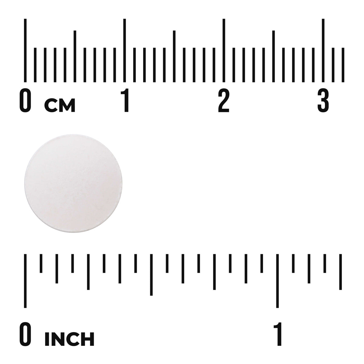 SW203 | White round tablet shown with rulers in centimeters and inches