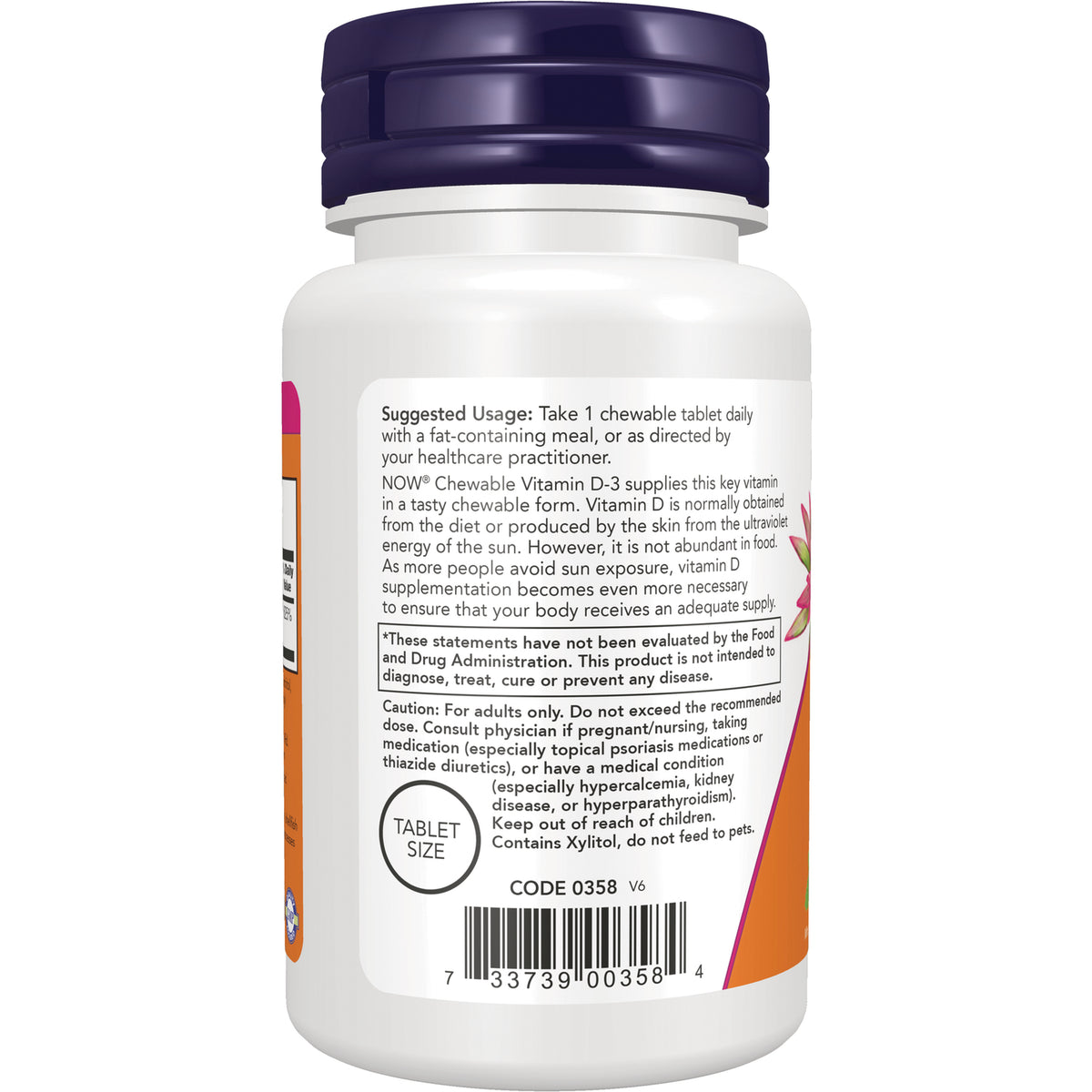 NWF580 | Back label of supplement bottle showing suggested usage, caution text and barcode