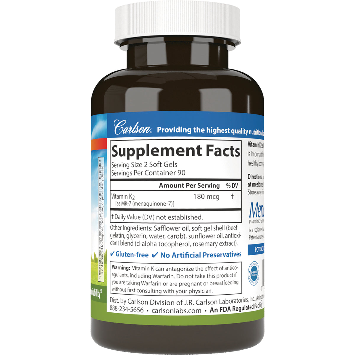 CSN307 | Bottle back label showing Supplement Facts panel, ingredients, and warning text