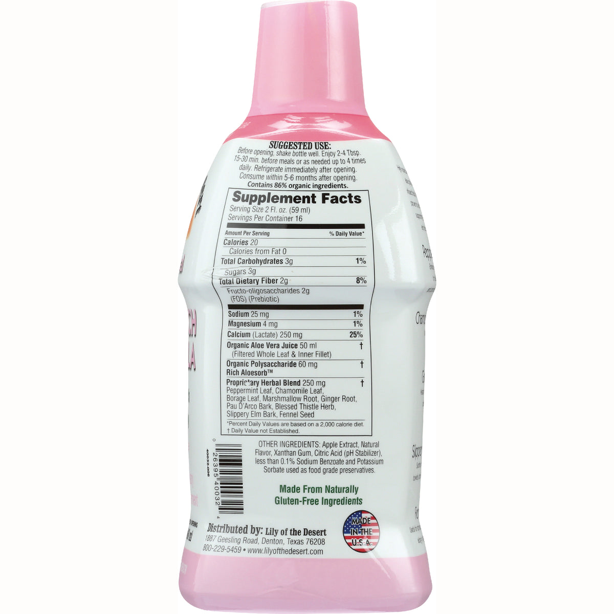 LIL006 | Back of pink bottle showing Supplement Facts nutrition label and barcode