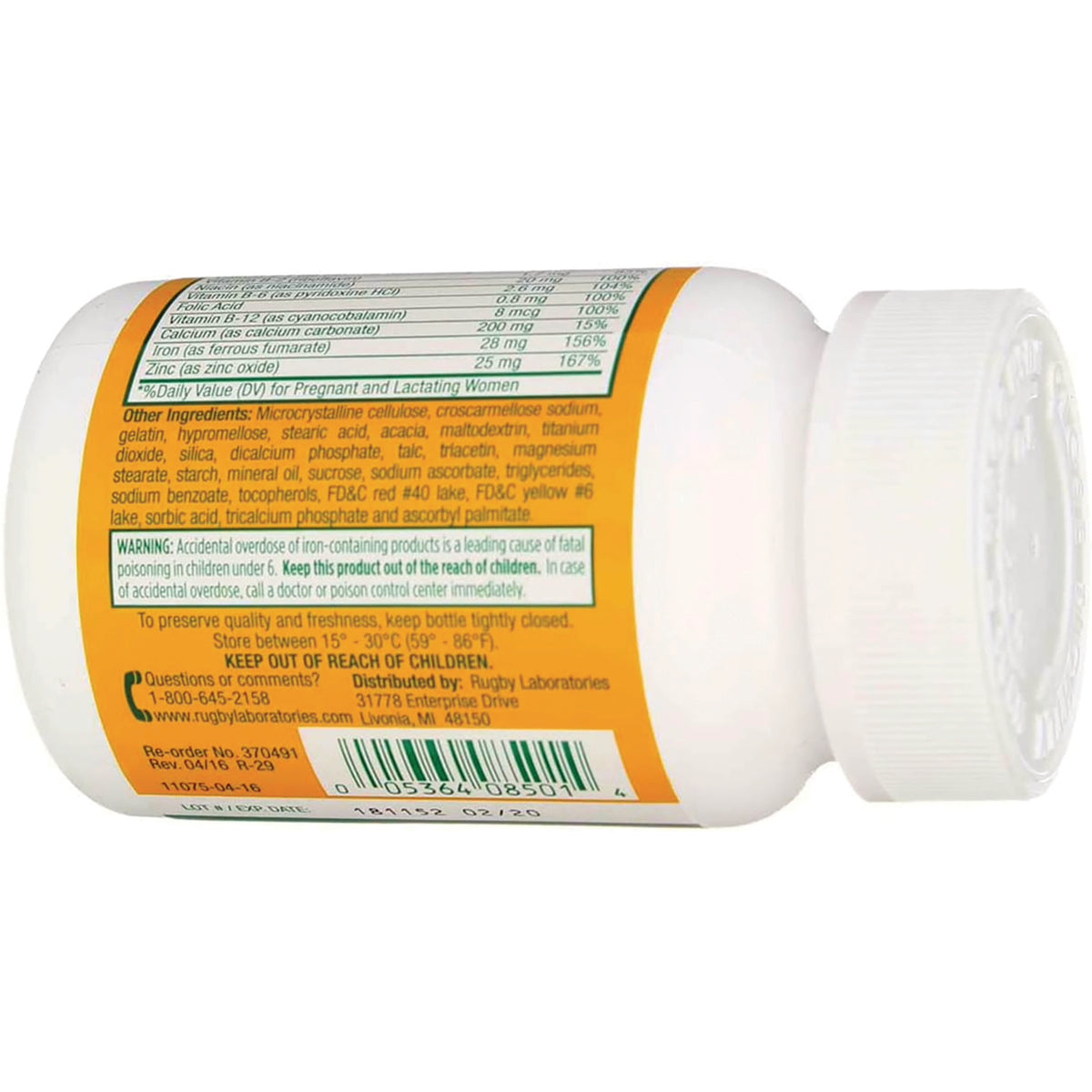 WAT046 | Back label of vitamin bottle showing supplement facts; '% Daily Value for Pregnant and Lactating Women'