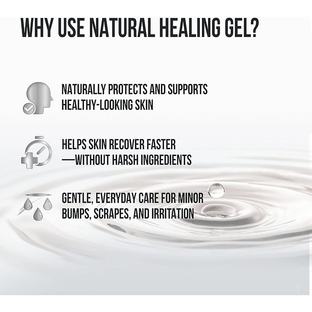 SSL015 | Product infographic explaining natural healing gel benefits for healthy-looking skin and minor bumps - Thumbnail