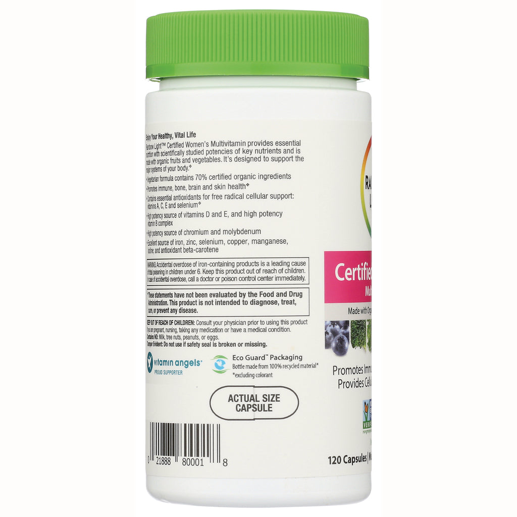 RBL064 | Back of white supplement bottle with green cap showing ingredients and warnings text, barcode, and actual size capsule graphic - Thumbnail