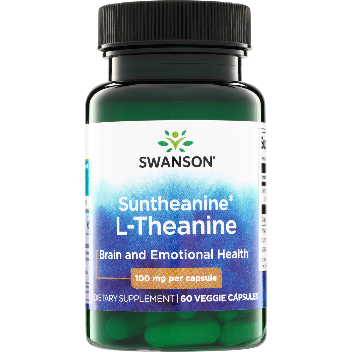 SWU110 | Swanson Suntheanine L-Theanine, 100 mg per capsule, 60 veggie capsules, Brain and Emotional Health