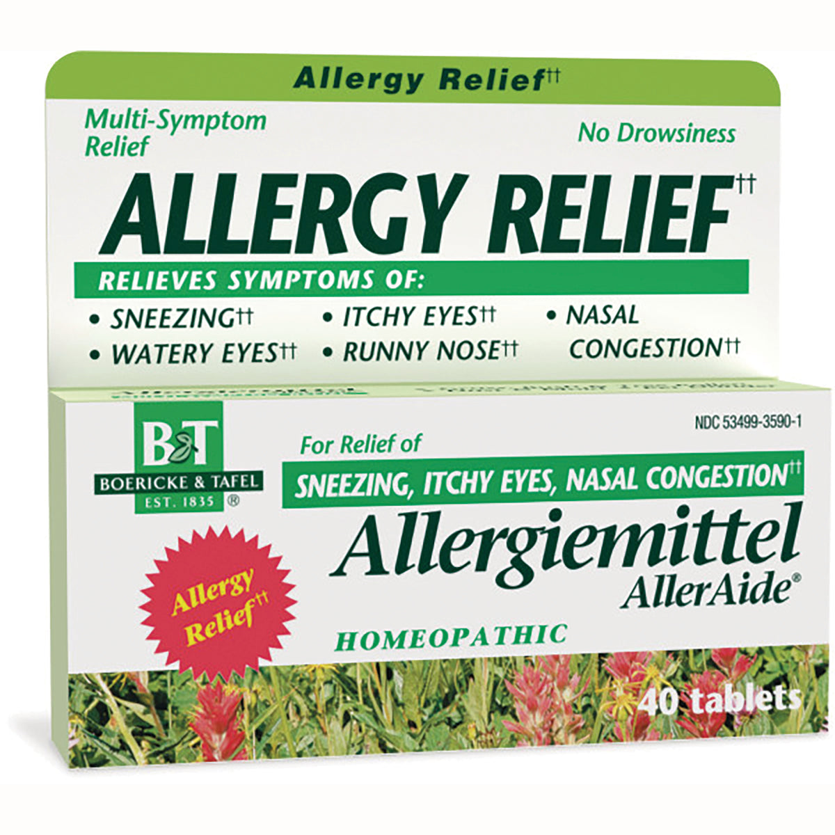 BRK017 | Box of Allergiemittel AllerAide homeopathic allergy relief packaging, 40 tablets, labeled ALLERGY RELIEF