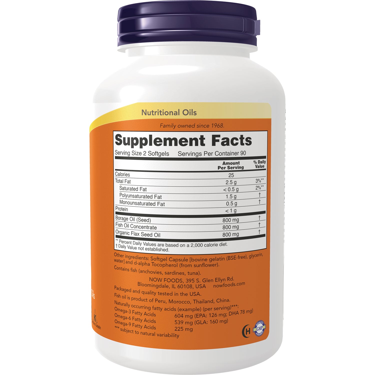 NWF152 | back label showing Supplement Facts panel and ingredients on orange and white softgel bottle