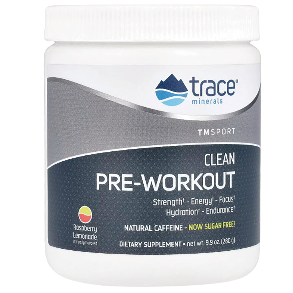 TM063 | Trace Minerals Clean Pre-Workout powder, Raspberry Lemonade, 9.9 oz tub, now sugar free - Thumbnail