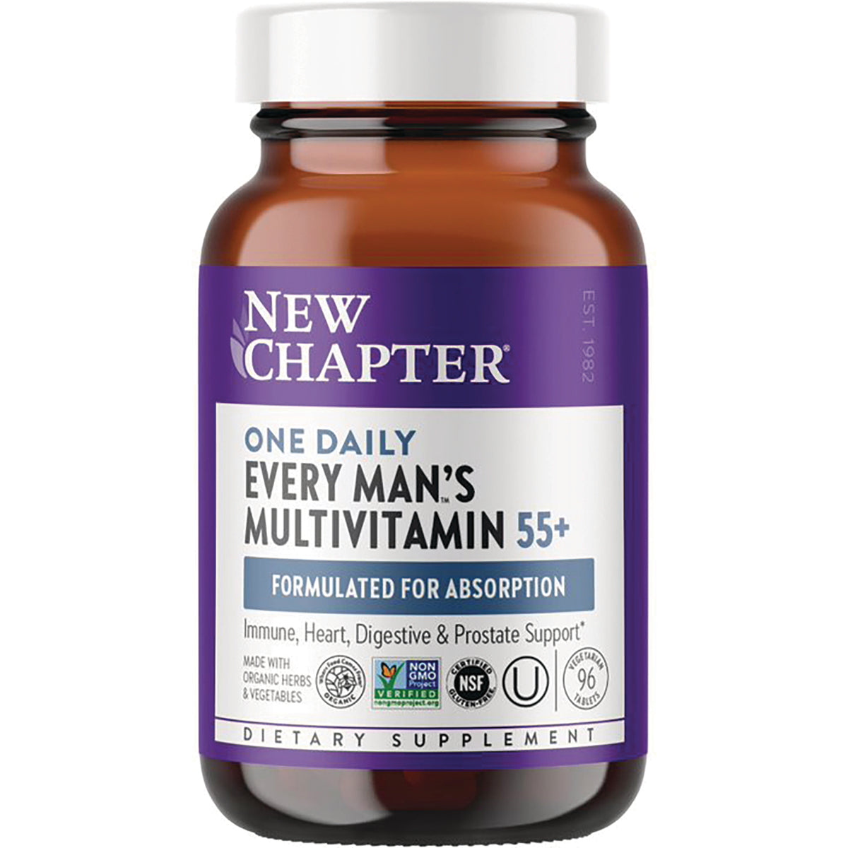 NWC320 | New Chapter One Daily Every Man's Multivitamin 55+ bottle front label showing formulated for absorption