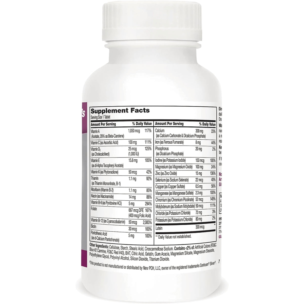 CNT282 | back of white supplement bottle showing Supplement Facts panel and ingredient list