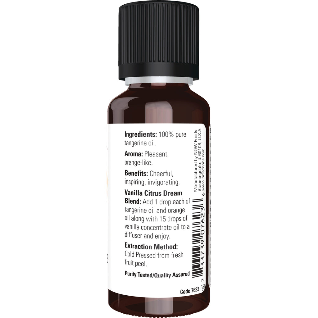 NWF638 | Back label showing ingredients 100% pure tangerine oil, aroma, benefits, Vanilla Citrus Dream blend and extraction method, barcode - Thumbnail
