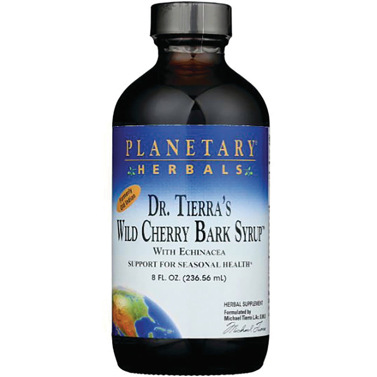 PF074 | Planetary Herbals Dr. Tierra's Wild Cherry Bark Syrup with echinacea, 8 fl oz bottle