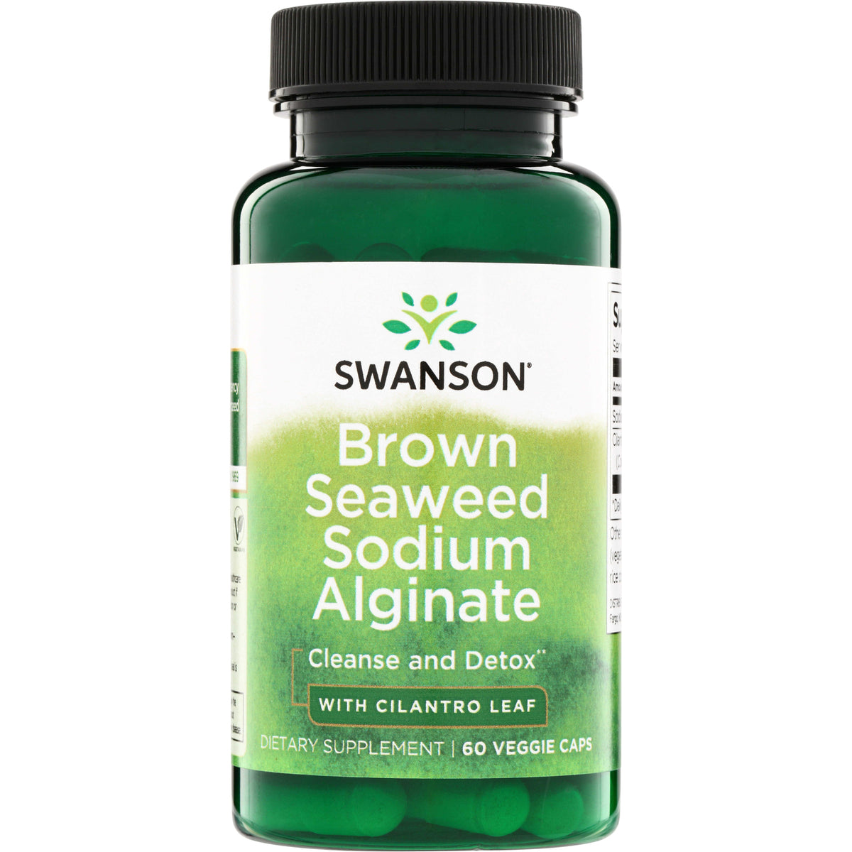 SW1593 | Swanson Brown Seaweed Sodium Alginate supplement, Cleanse and Detox with Cilantro Leaf, 60 veggie capsules bottle