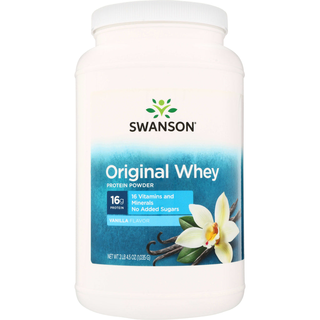 SW1233 | Swanson Original Whey Protein Powder, Vanilla flavor, 16g protein, 16 vitamins and minerals, no added sugars - Thumbnail