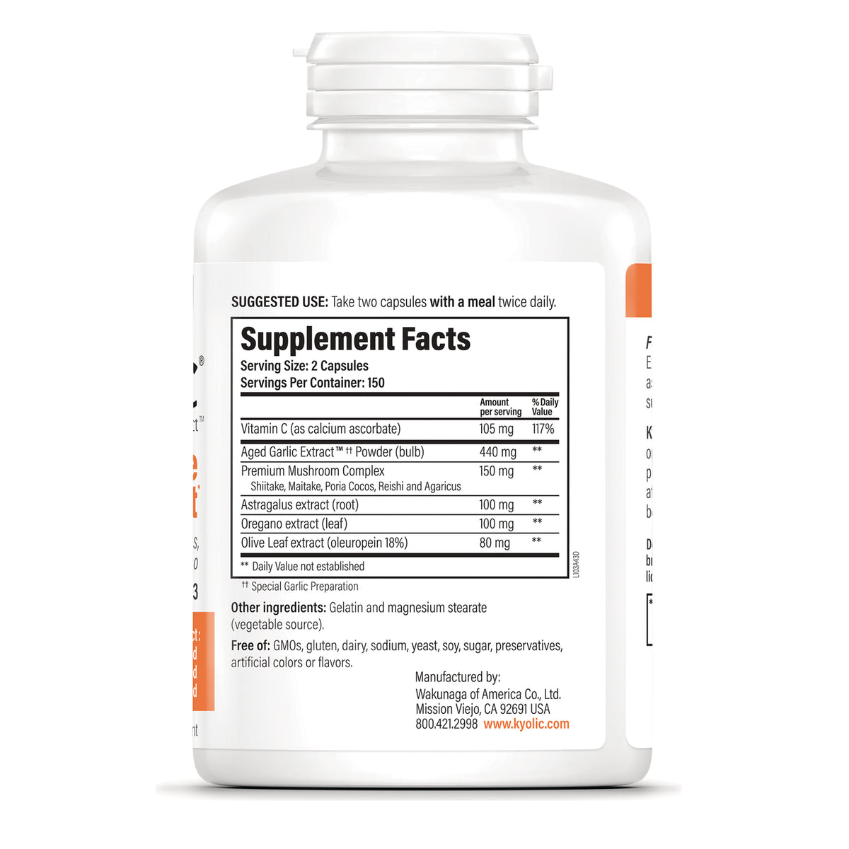 KY148 | Back label showing Supplement Facts panel and ingredients on a white supplement bottle