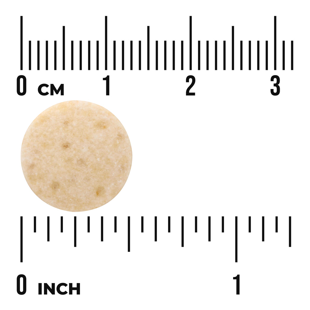 SWU841 | Beige round tablet next to rulers marked "0 cm" and "0 inch" showing size - Thumbnail