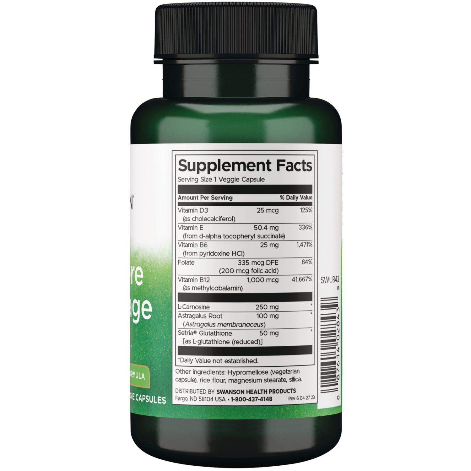 SWU843 | Back label with supplement facts and serving information