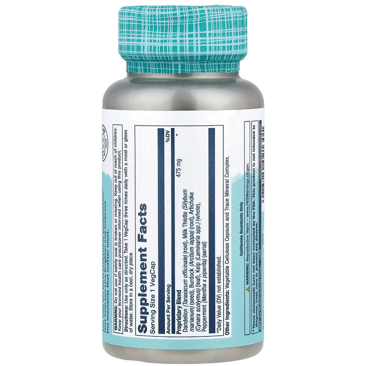 SLR219 | Back label showing Supplement Facts, ingredients, and warnings