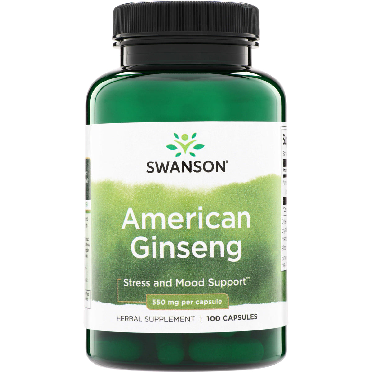SW512 | Swanson American Ginseng, 550 mg per capsule, 100 capsules, Stress and Mood Support