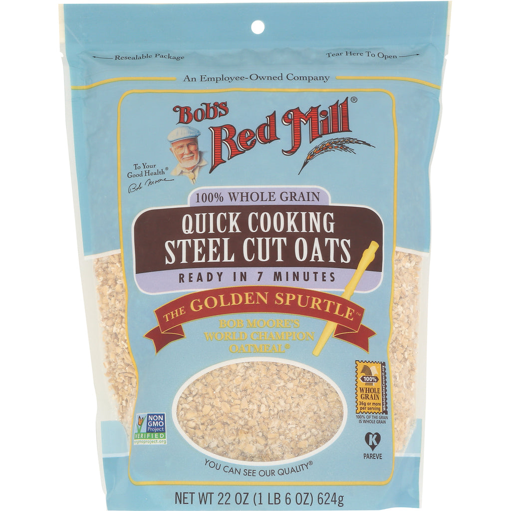BOB339 | Bob's Red Mill Quick Cooking Steel Cut Oats front pouch with clear product window NET WT 22 OZ - Thumbnail