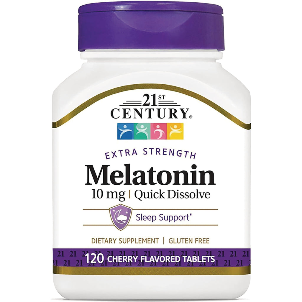 CNT246 | 21st Century Melatonin 10 mg Quick Dissolve bottle, 120 cherry flavored sleep support tablets - Thumbnail