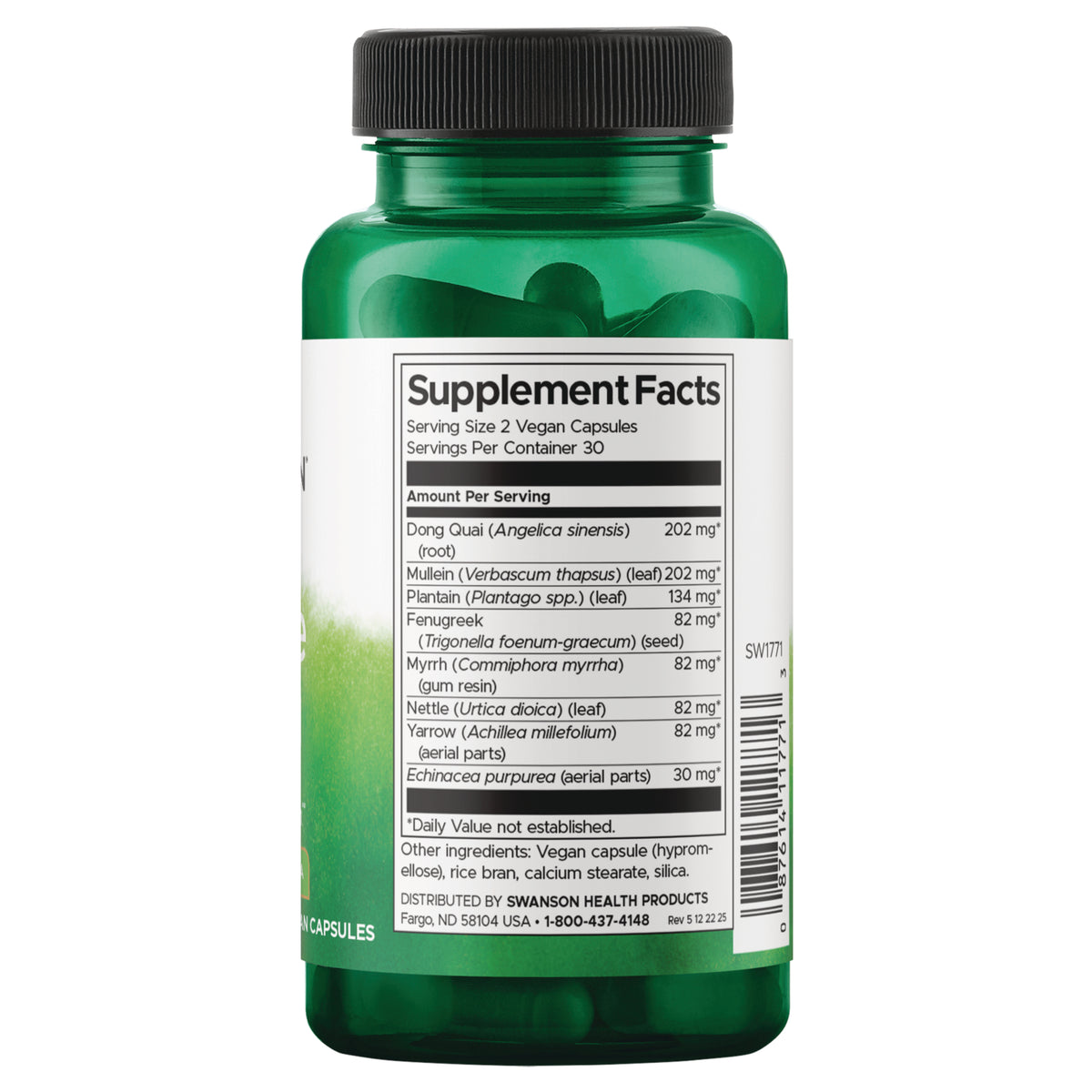 SW1771 | Back label with supplement facts and serving information