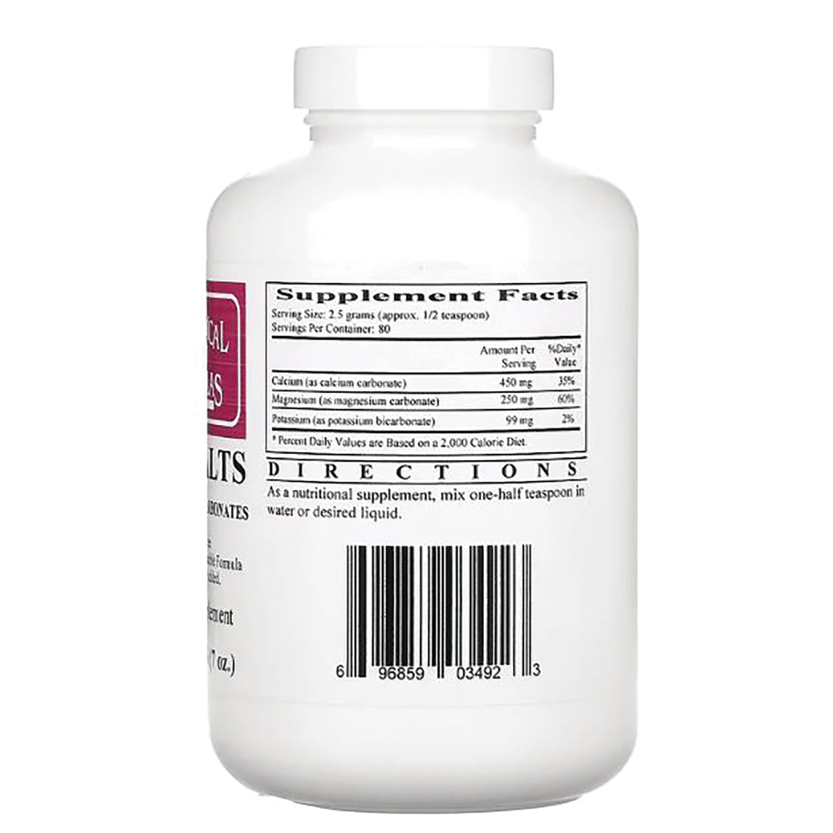 CRR013 | white supplement bottle back showing Supplement Facts panel, directions text and barcode